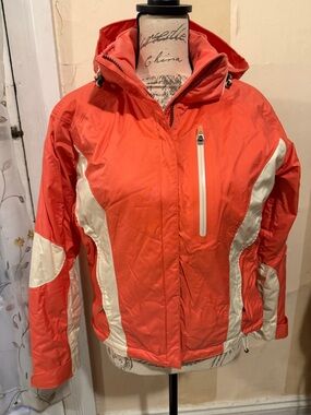 Obermeyer Coral and White Hooded Ski Jacket